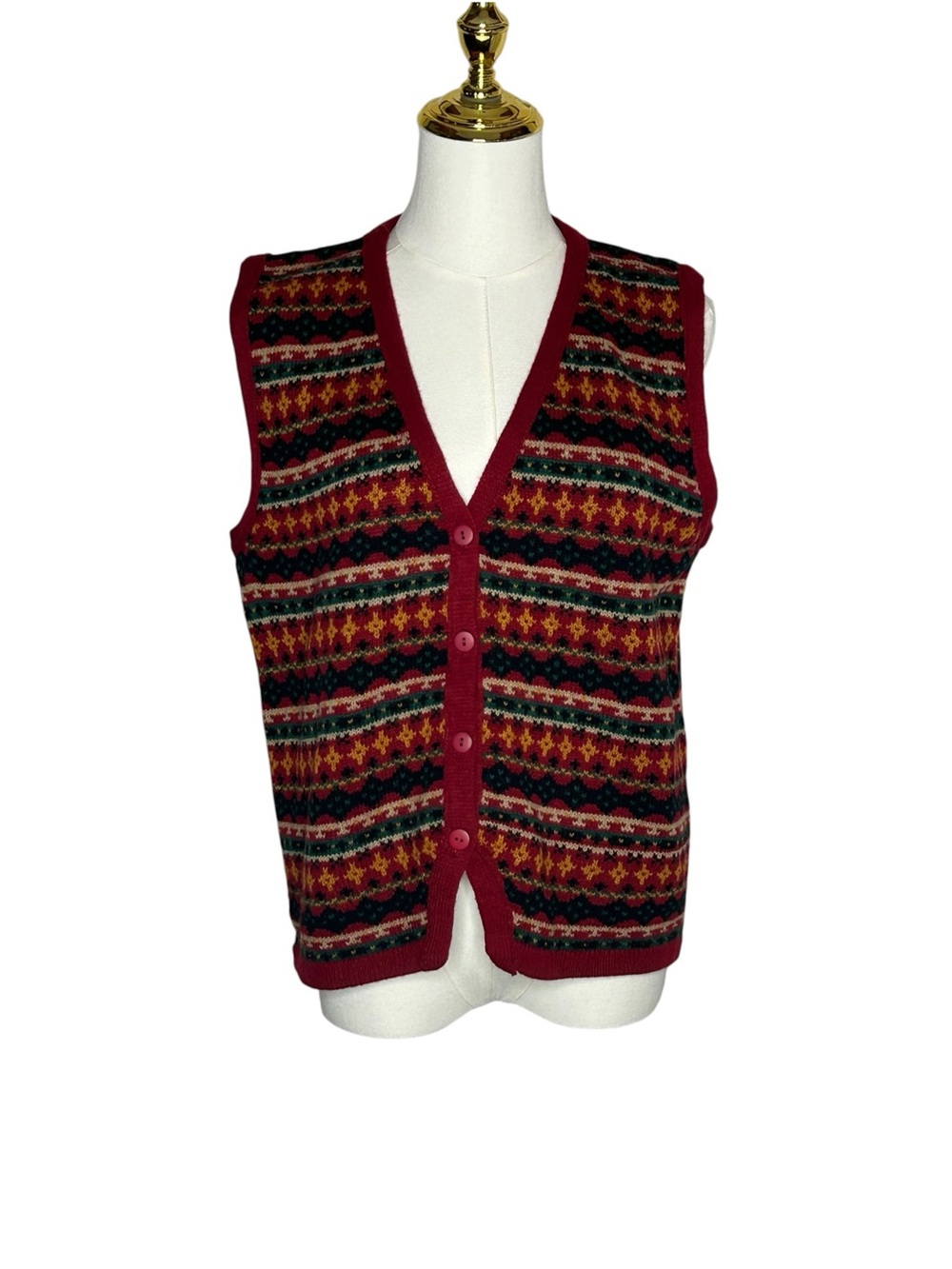 Countryside Classics Vintage Fair Isle V-Neck Sweater Vest Sz M Cottagecore EUC